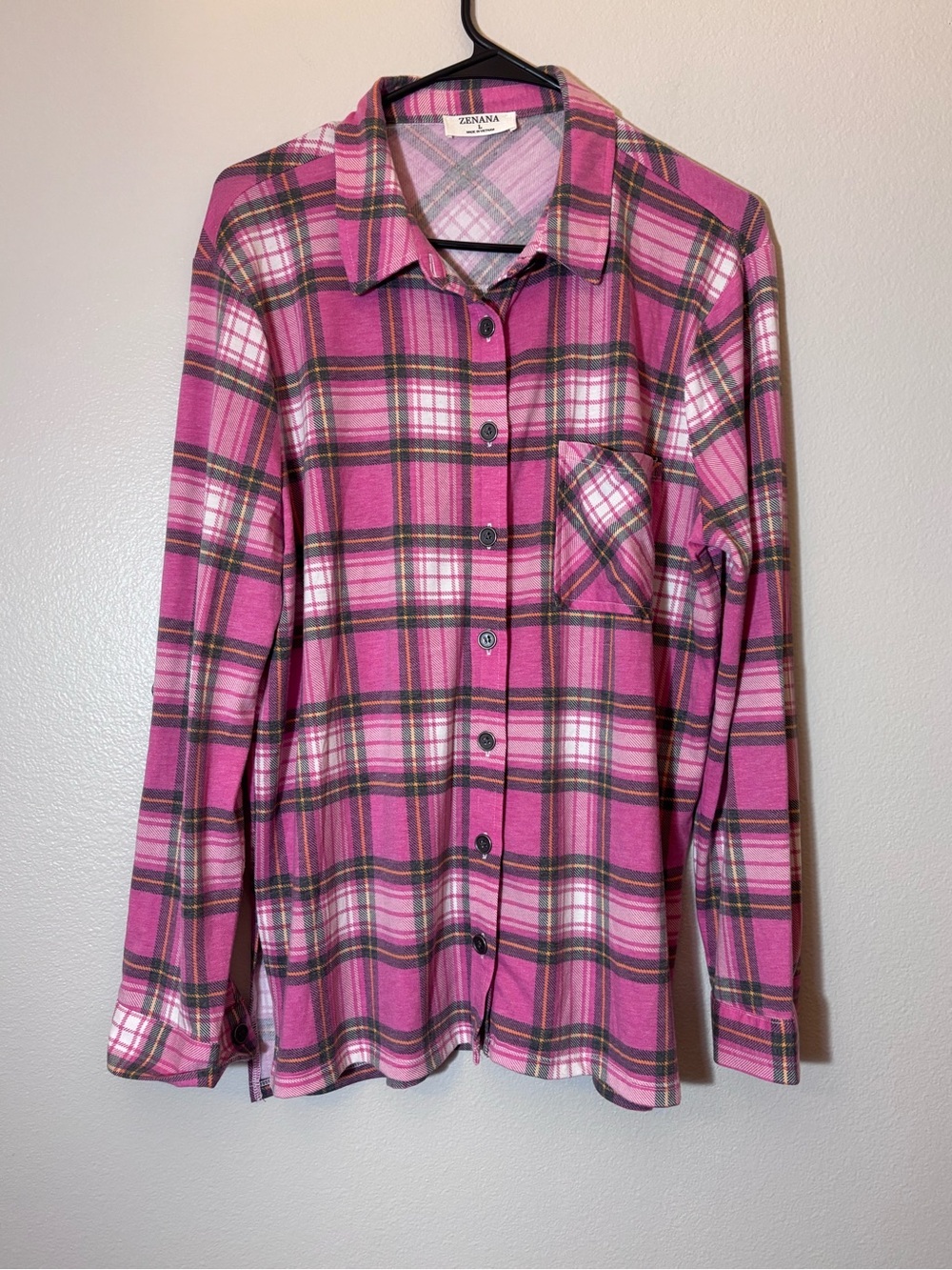 Zenana Outfitters Pink Plaid Long-Sleeve Button Shirt